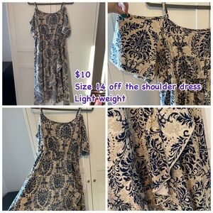 Blue and Cream Off-Shoulder Dress